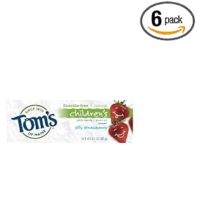 Tom's of Maine Natural Fluoride-Free Toothpaste for Children, Silly Strawberry, 4-Ounce Tubes  (Pack of 6)