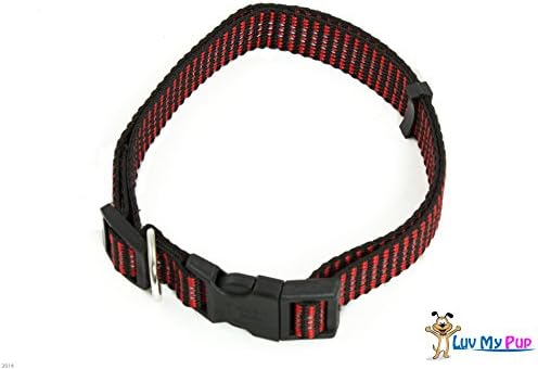 High Quality 3/4" Sturdy Adjustable Reflective Nylon Snap Clip Dog Collar with Durable Side Release Buckle and Metal Ring for Id Tag: For Medium, Large, and Xl Dogs (Red/Black)
