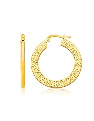 14K?ßYellow Gold Reticulated Texture Flat Hoop Earrings