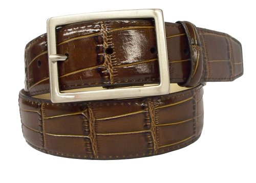 PGA TOUR Mens Croco Embossed Center Bar Buckle Belt, Brown, 38