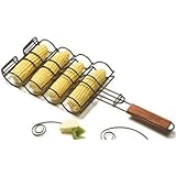 Charcoal Companion Non-Stick Corn Grilling Basket with Rosewood handle