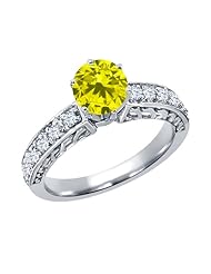 1.10 Ct Round Canary Diamond White Topaz 925 Sterling Silver Ring