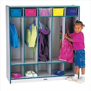 Rainbow Accents Coat Locker w/Step - 5 Sections Accents: Blue