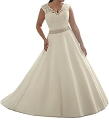 V-neck Organza Lace  Wedding Dress  with a Court Train  With Rhinestones and a Sash 