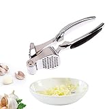 Garlic Press,COOKO Stainless Steel Garlic Press, Crusher, Mincer - with Built-in Self-Cleaning Silicone Pushes Cleaner and Non-Slip Silicone Handles