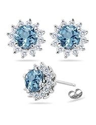 0.72 Cts Diamond & 1.50 Cts Aquamarine Earrings in 14K White Gold