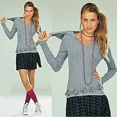 Kapuzenpulli Damen Kapuzen-Pullover Zopf-Pulli mit Kapuze Grau 36-38