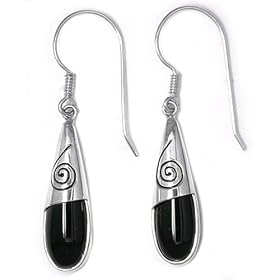 Sterling Silver Onyx Dangle Earrings By Sajen by