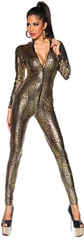 Animal wetlook jumpsuit with reptile-pattern S