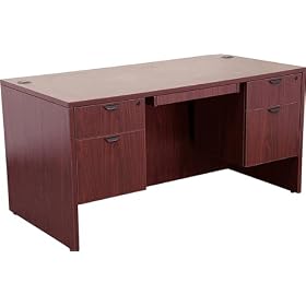 59"W x 30''D Contemporary Hanging Pedestal Desk with Mahogany Finish [SL-CF5103-2HG-CD-MAH-GG]