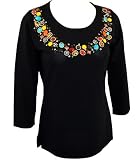 The Collective Works of Berek 3 4 Sleeve, Contoured Black Sweater Highlighted With Multi-Colored...