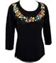 The Collective Works of Berek 3/4 Sleeve, Contoured Black Sweater Highlighted With Multi-Colored Gemstomes Overlaid onto a Viscose & Nylon Blend Scoop Neck Design - Ring of Jewels