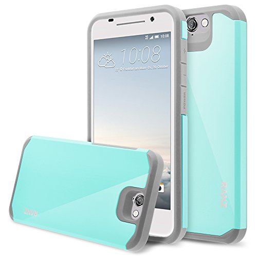 HTC One A9 Case, RANZ Grey with Aqua Blue Hard Impact Dual Layer Shockproof Bumper Case For HTC One A9