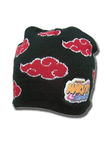 NARUTO SHIPPUDEN AKATSUKI RED CLOUDS BEANIE BLACK KNIT HAT