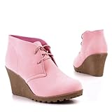 Damen Schuhe, STIEFELETTEN, ANKLE BOOTS KEIL WEDGES, 4469, Synthetik in hochwertiger Velour Leder Optik, Rosa, Gr 40