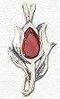 Solid Sterling Silver Tulip Red Cut Crystal Pendant