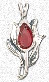 Solid Sterling Silver Tulip Red Cut Crystal Pendant