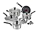 T-fal C911SE Excite Stainless Steel Dishwasher Safe Oven Safe PTFE-PFOA-Free Cookware Set, 14-Piece, Silver