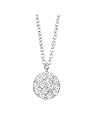 14k White gold diamonds petite disc pendant necklace