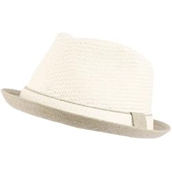 Upturn Brim Summer 2 Tone Fedora Trilby Hat White M/L
