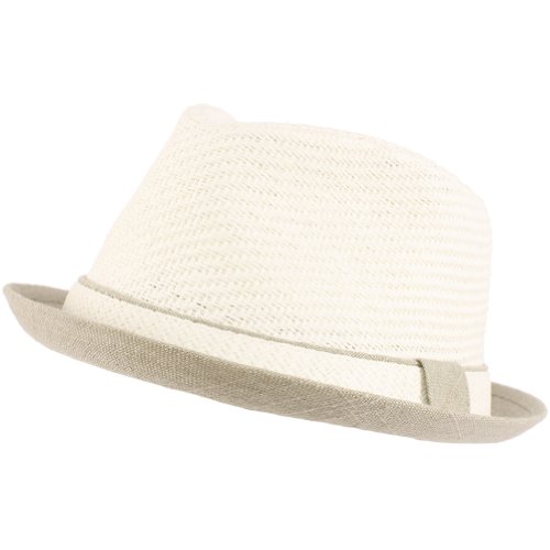 Upturn Brim Summer 2 Tone Fedora Trilby Hat White M/L