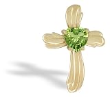 14K Yellow Gold Genuine Heart Peridot Cross Pendant