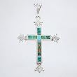 Southwestern Native American Handcrafted Cross Pendant with Turquoise and Spiny Oyster Inlay in Sterling Silver by Navajo Artist Ray Tracey Sterling Silver , #8539