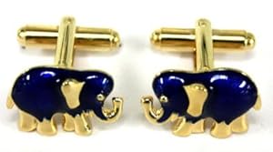 Gold Plated Blue Elephant Cufflink Set - Men's Suit Links