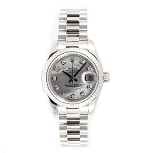 Rolex Ladys President New Style Heavy Band 18k White Gold Model 179179 Fluted Bezel Mother Of Pearl Diamond Dial