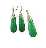 Green Jade Gaia Teardrop Pendant and Earrings Set, 14k Gold