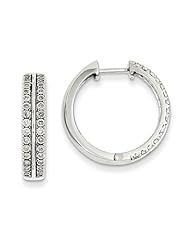 14k White Gold Diamond Double Lined Hinged Hoop Earrings