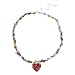 Hand-Blown Red Heart Pendant on Hand-Blown Multi-Colored Glass Chip and Sterling Silver Bead Necklace, 16+3