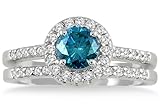 1 1/6 CTW Natural Blue and White Diamond Bridal Set in 10K White Gold