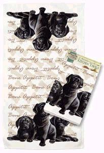 Black Lab Labrador Retriever Puppies Set of 2 Kitchen Dish Towels