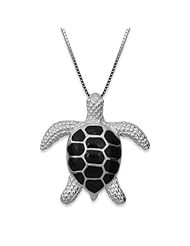 Black Shell Turtle Necklace Pendant with Chain (37mm)