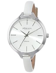 Johan Eric Womens JE2100-04-001 Herlev White Leather Diamond Accents Slim Watch
