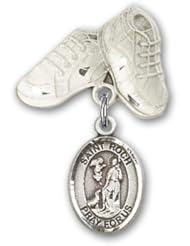 Sterling Silver Baby Badge with St. Roch Charm and Baby Boots Pin
