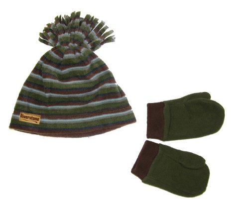 Riverstone Goods Toddler Boys Fleece Hat & Mittens Set (Assorted Colors)