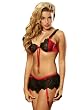 SeXy Satin Lace Bra Mini Skirt with Garters G-String Red Black Lace Set