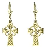14k Gold Celtic Cross Drop Earrings - Made in Ireland