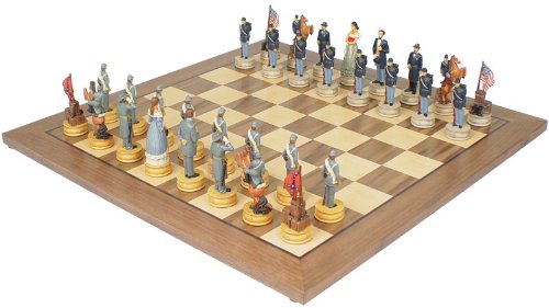 Civil war II Chess set – Heavy Metal pieces – Large size Hand painted – Board and Storage box inclueded – Collectible