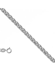 14k Solid White Gold 0.6 mm (1/32 Inch) Wheat Chain Necklace 20" w/ Spring Ring Clasp