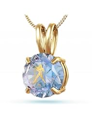 Aquarius Charm - 14kt Gold Zodiac Necklace - Opal Cubic Zirconia Gemstone Pendant with Star Sign Inscriptions in 24kt Gold - Unique Birthday Present