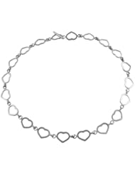 14 Karat White Gold Flat Heart Link Toggle Necklace (17 Inch)