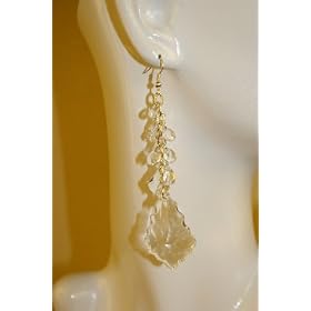 Saka's Silver Toned Tear-Drop Dangling Acrylic Crystals Earrings