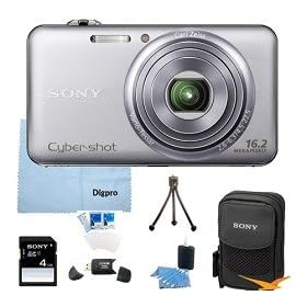 Sony Cyber-shot DSC-WX70 DSCWX70 WX70 16.2 MP Digital Camera with 5x Optical Zoom and 3.0-inch LCD (Silver) with Sony 4GB Card, Sony Case, Card Reader, Mini Tripod, LCD Screen Protectors, Lens Cleaner + More