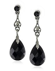 1928 Jewelry Spring Jet Black Delicate Teardrop Earrings