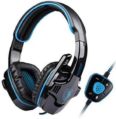 Yalimomo@ Sades SA-901 USB Cable 7.1 Stereo Surround Lightweight over Ear PC Gaming Headband Headphone with High Sensitivity Microphone (Blue Line)