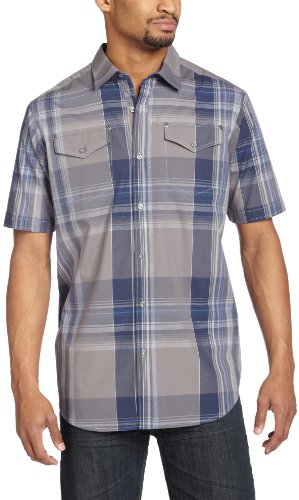 Sean John Men's Short Sleeve Plaid Shirt With Denim Styling