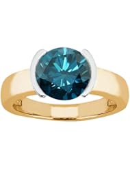 1.65 Ct Round Blue SI1/SI2 Diamond 18K Yellow Gold Ring